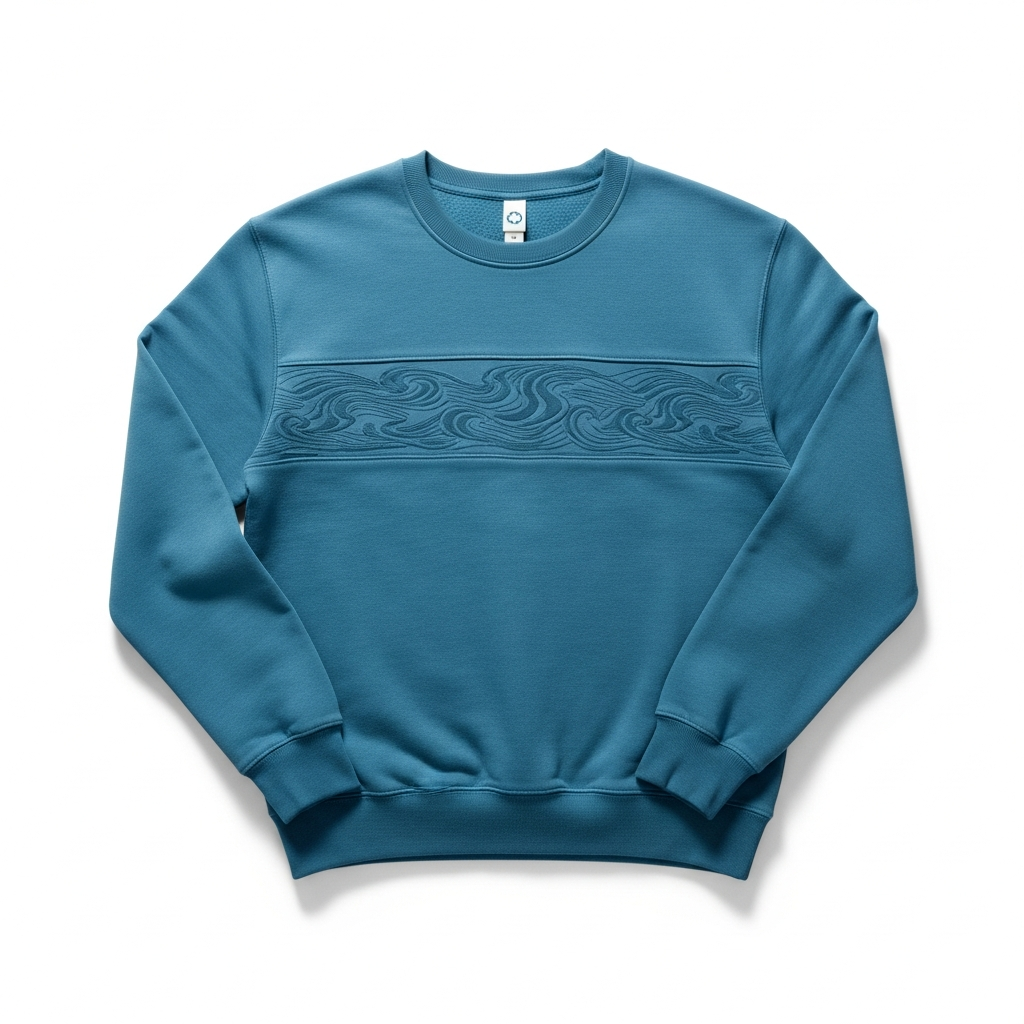 Ocean blue recycled material sweatshirt with wave pattern